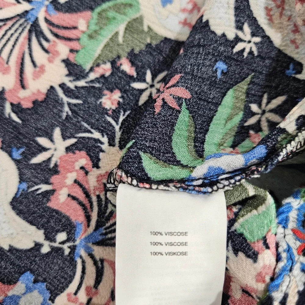 J.Crew Womens XS Navy Blue‎ Floral Viscose Sleeveless Tie Neck Blouse Top